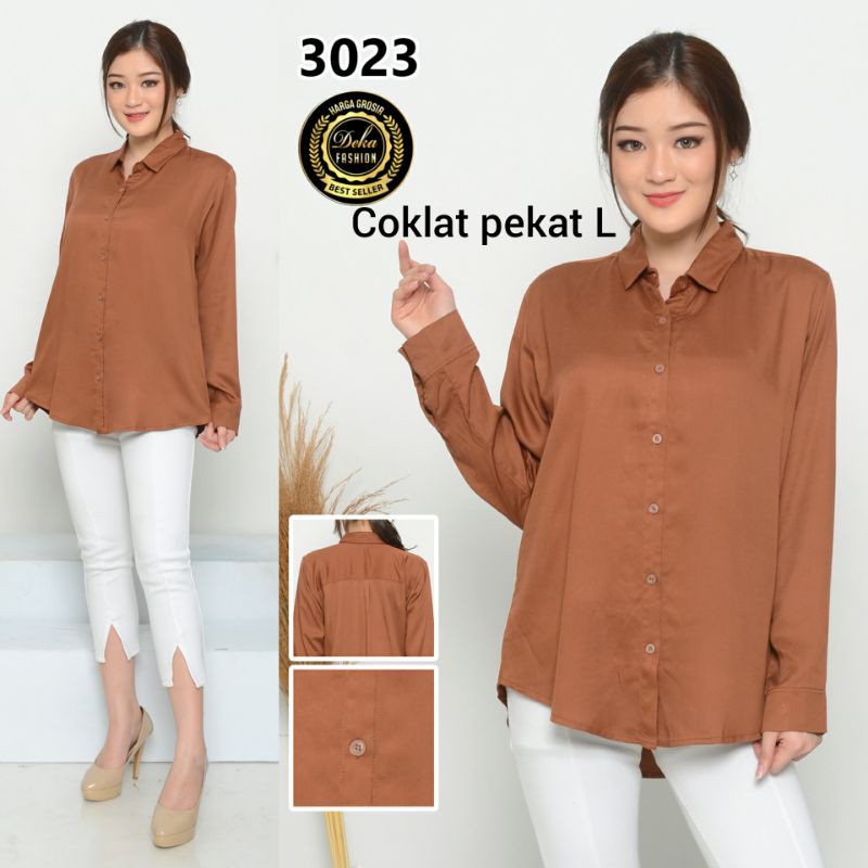 KEMEJA WANITA KATUN TWILL 30s - 3023-Coklat pekat L