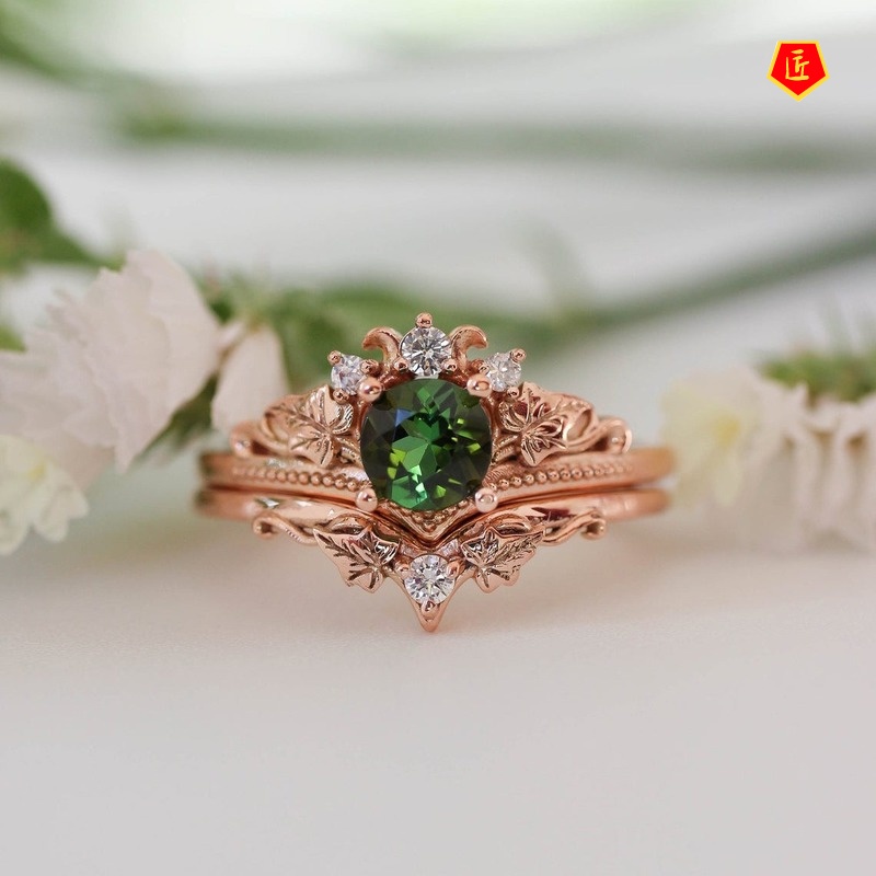 [Ready Stock]Elegant New Rose Gold Gem Ring Set