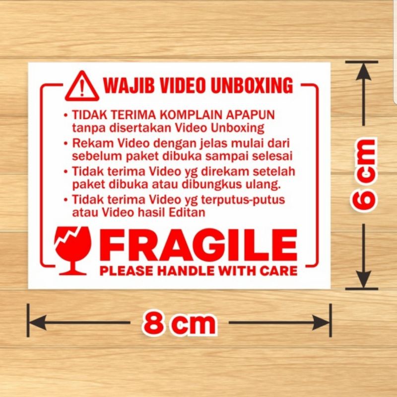 

Stiker label packing UNBOXING Fragile - Tempelan Komplain dengan video unboxing / stiker awas pecah 6x8 cm warna putih merah/ handle with care