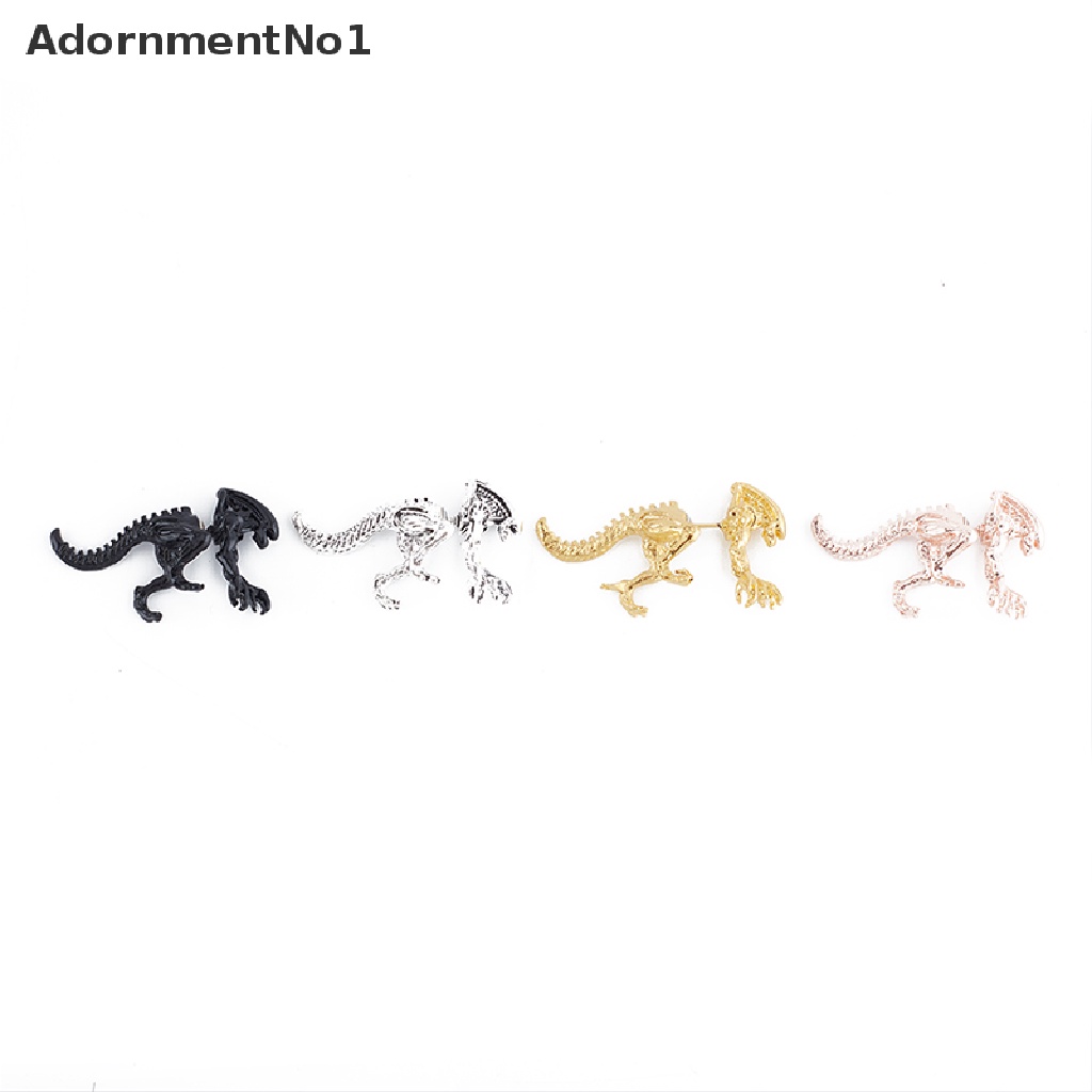 (AdornmentNo1) 2pcs / Pasang Anting Tusuk Desain Monster Alien / Dinosaurus 3D Warna Hitam Gaya Punk Untuk Wanita