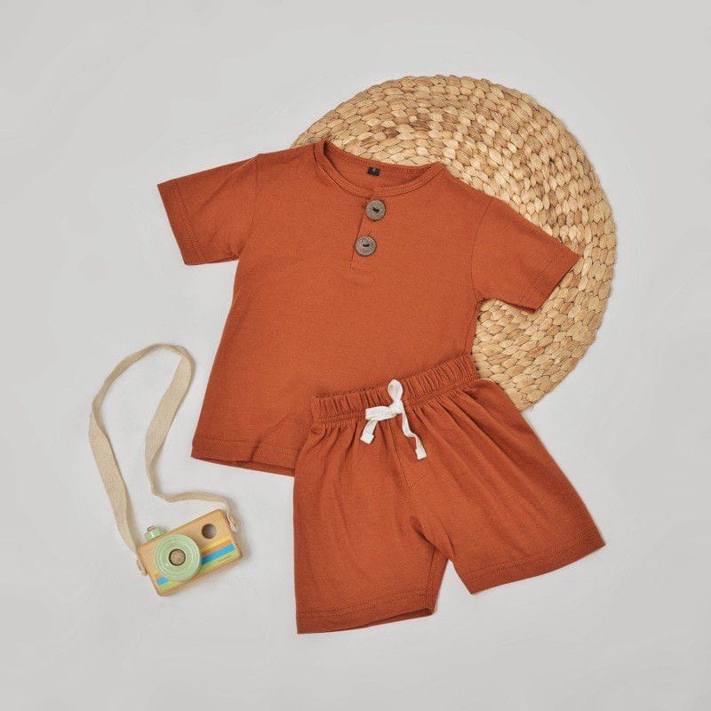 Setelan Baju Pendek Celana Pendek Earth Tone Series Untuk 1-5 Tahun S M L Baby &amp; KIDS Kiano