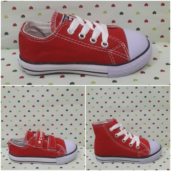 SEPATU CONVERSE ANAK MERAH (Perekat, Tali Pendek, Tinggi)