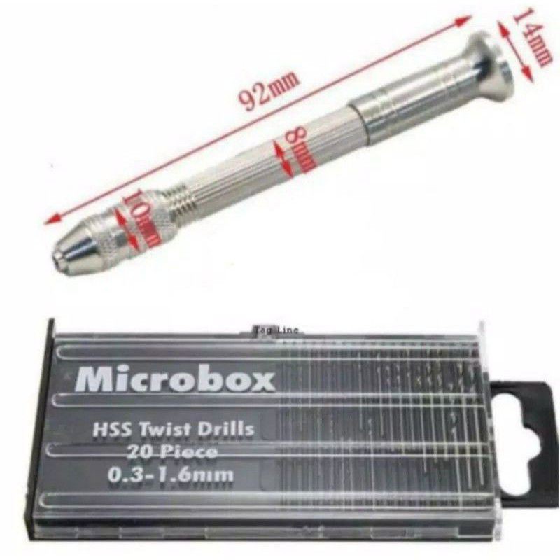 (COD) Mata bur bor rojok spuyer 20 set+mini hand drill gagang bur bor manual