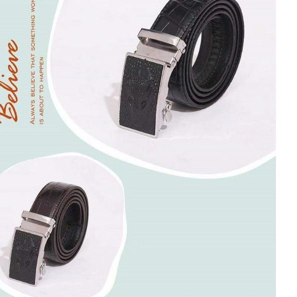 ✽ [Premium Croile men belt] ikat pinggang pria model rel matic semi kulit buaya hitam cokelat ✿