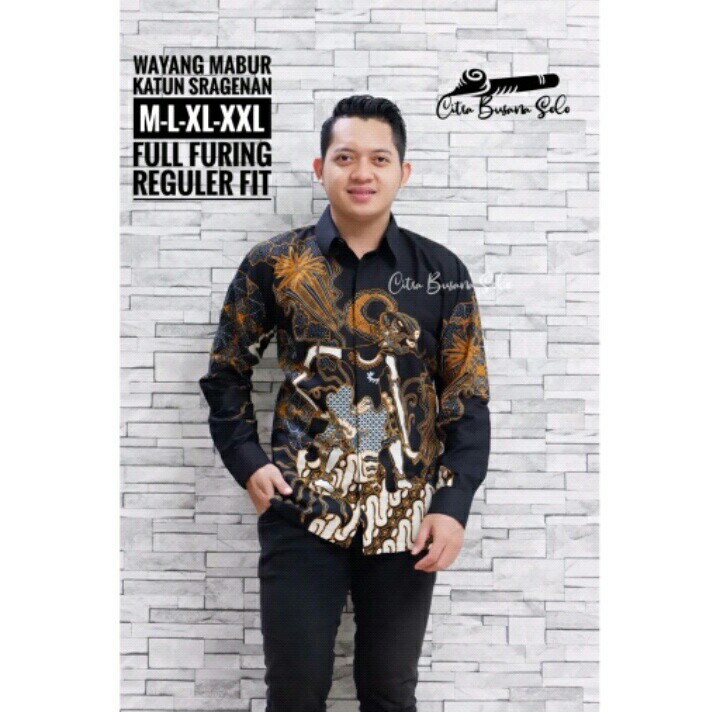 Wayang Mabur Kemeja Batik Pria Full Furing Bahan Katun Sragenan