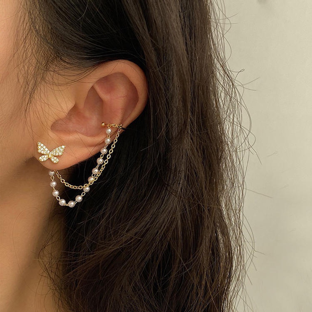 Hu Hu Hu Hu Hu Alat Bantu Pasang Kacamata♡ 1 Pasang Anting Stud Bentuk Kupu-Kupu Bahan Alloy Untuk Wanita