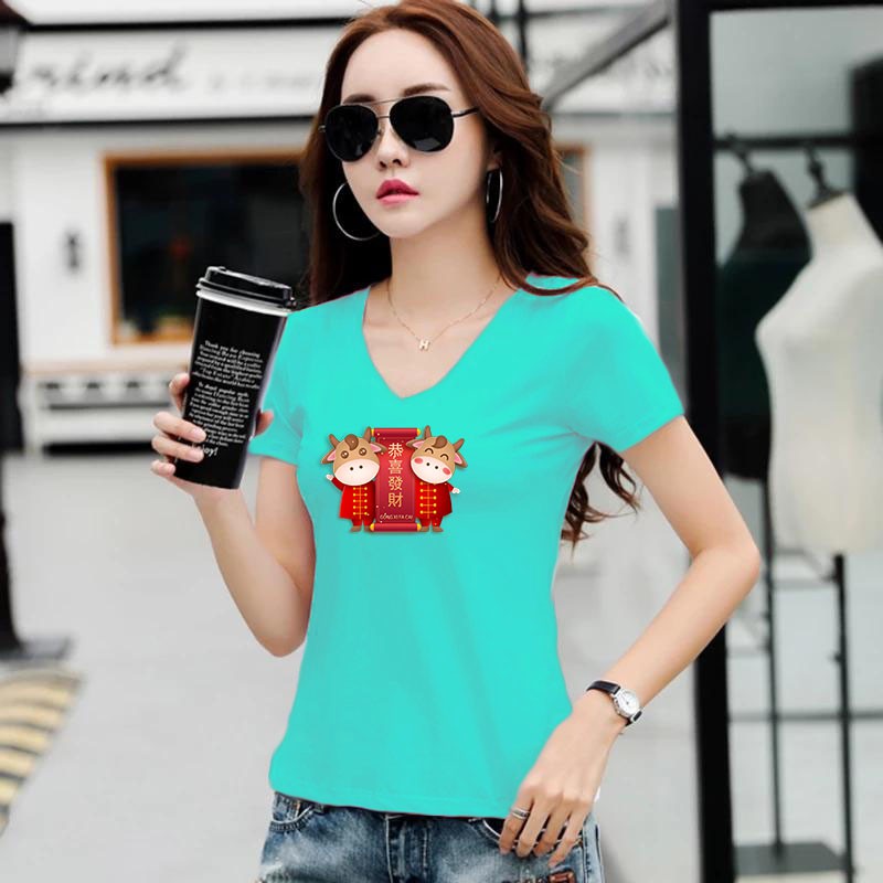 YOURTSTYLE1119 - KAOS IMLEK/ KAOS WANITA VNECK TWO COW CNY/ KAOS TERLARIS / KAOS VNECK