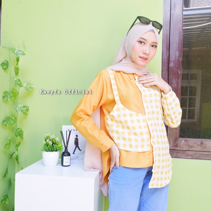 ZORA TOP BLOUSE // KEMEJA TWO TONE TARTAN KOTAK KOTAK