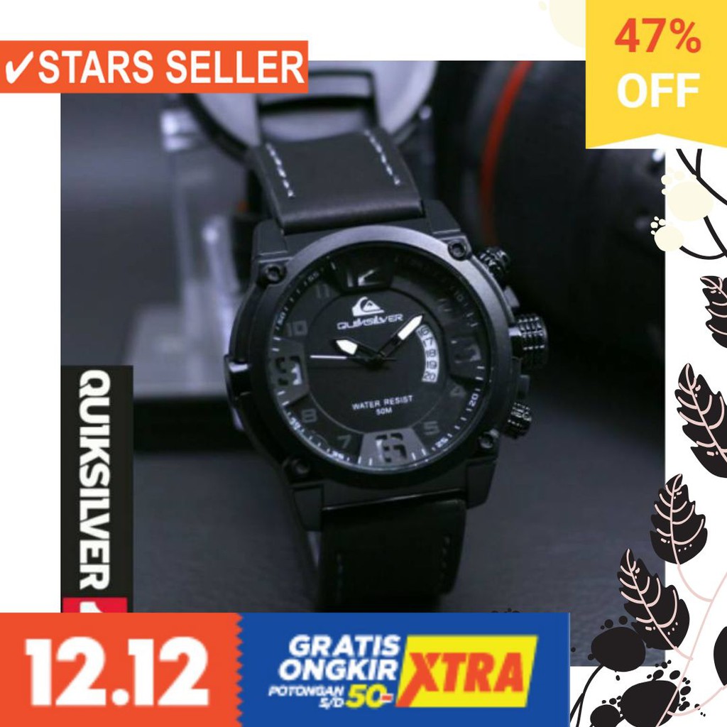 ✔️ ORIGINAL JAM MODEL TERKINI KEREN COUPLE  / Jam tangan pria KULIT QUICKSILVER TANGGAL BULAN
