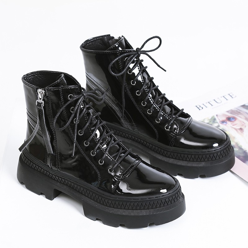 Sepatu Boots Martin Model British dengan Resleting Samping untuk Wanita 36-40 PU material upper