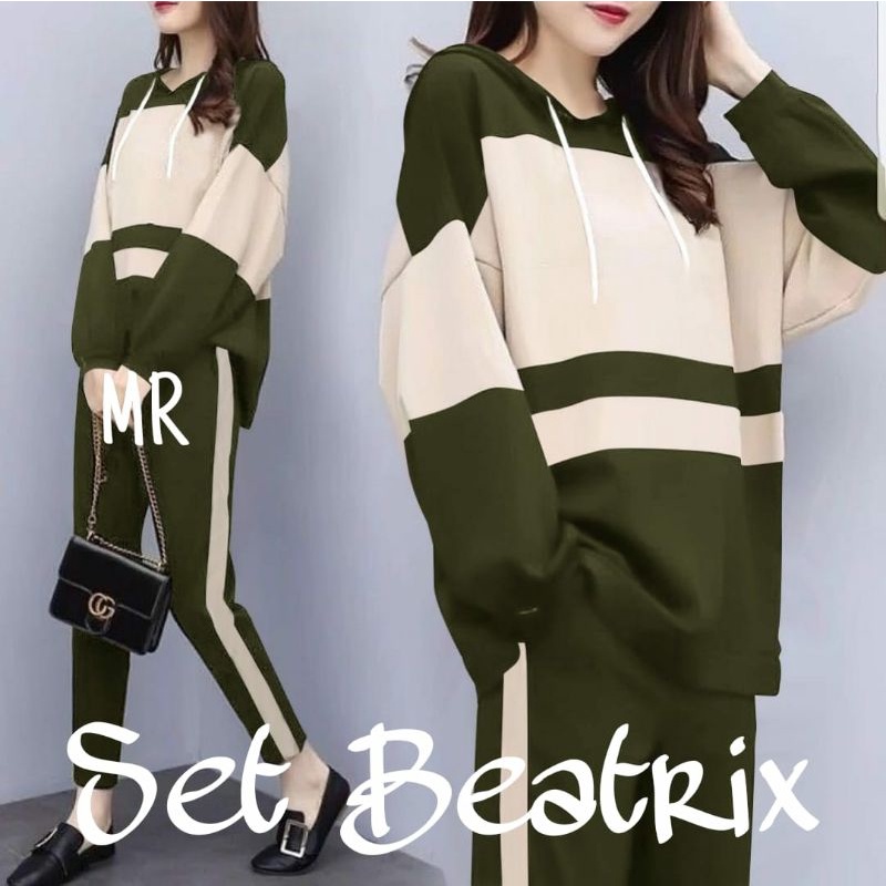 SET BEATRIX HOODIE FASHION PAKAIAN WANITA SETELAN ATASAN DAN CELANA JUMBO BIGSIZE BAHAN BABYTERRY MR ADA VIDEO REAL PICT