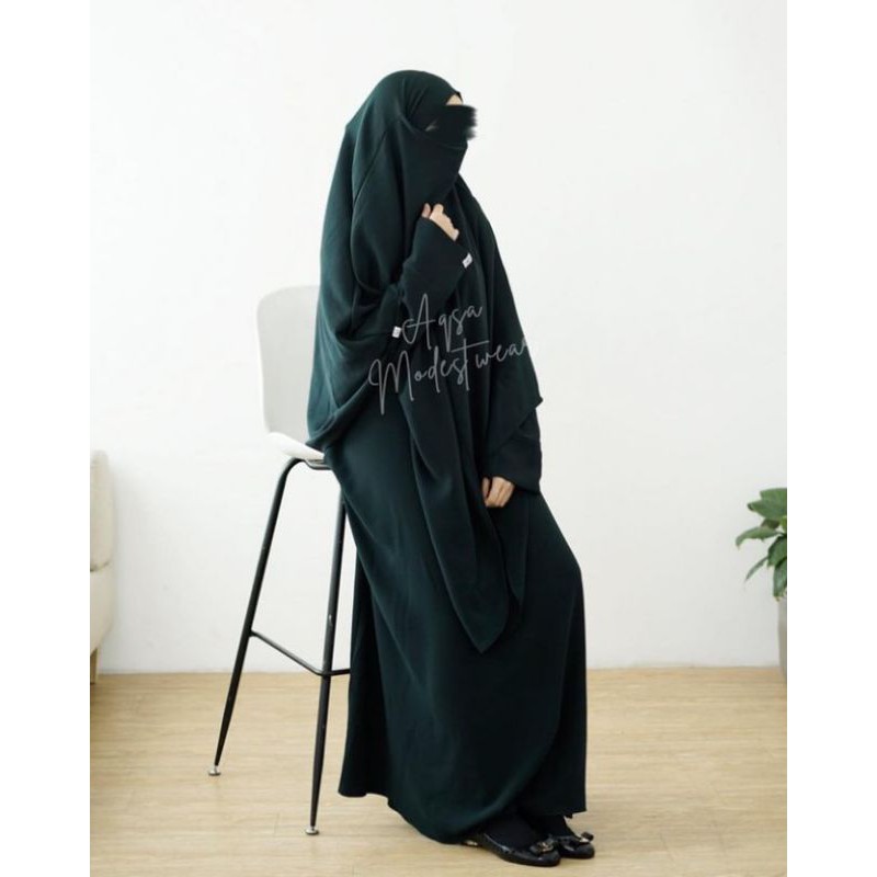 NEW WITH TAG ASIK ABAYA BY AQSA MODEST WEAR DARK ONYX GREEN L