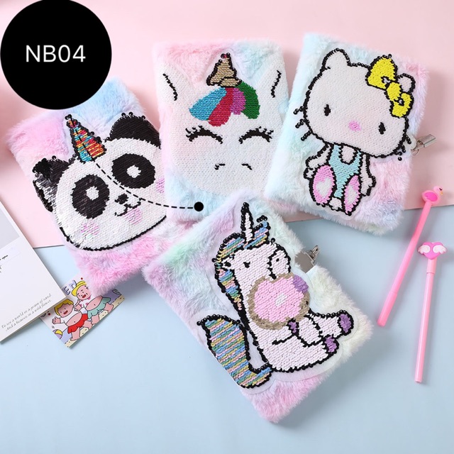 Notebook unicorn buku tulis agenda diary fur bulu sequin NB01 NB02 NB03 NB04 NB05