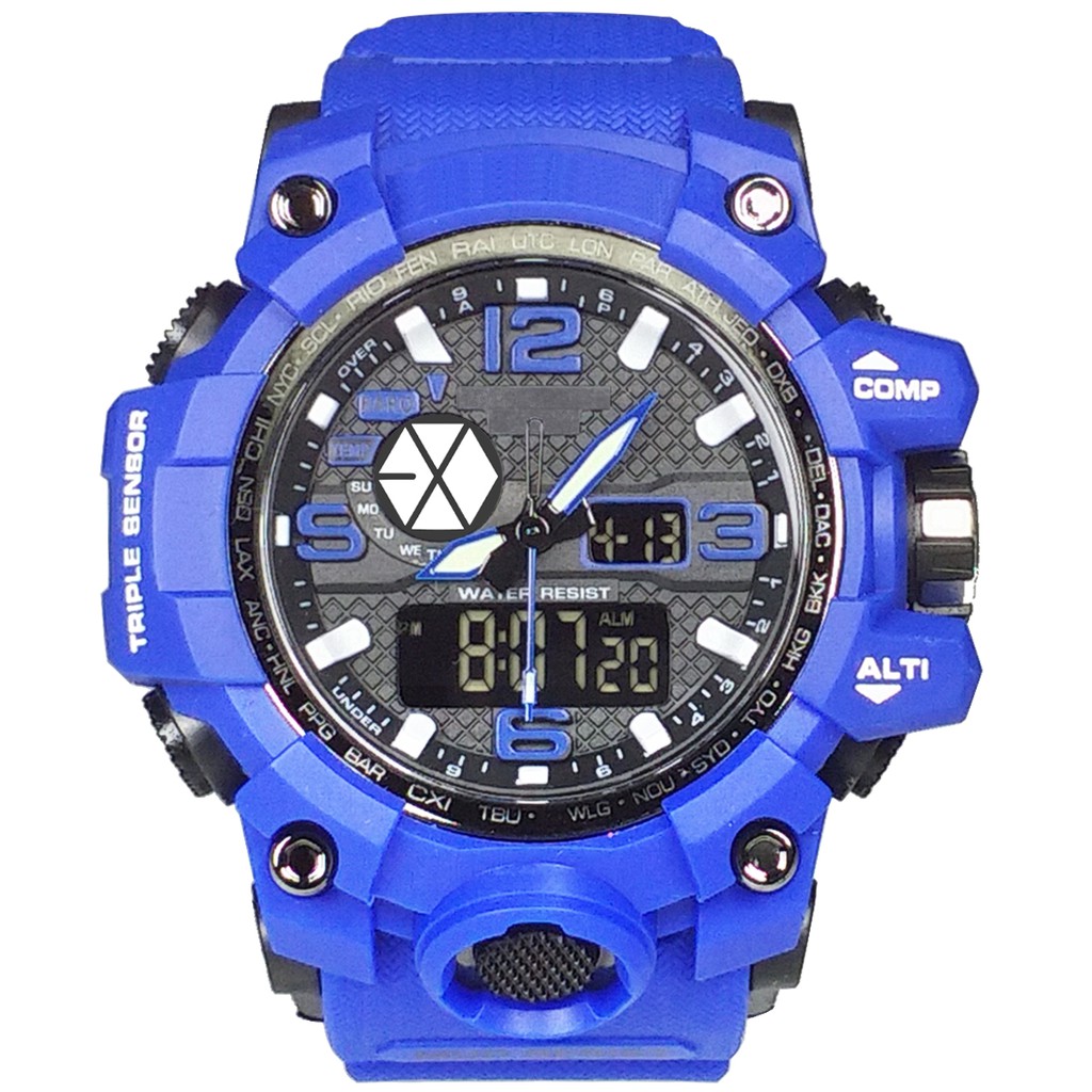 (Istimewa Bossque) Jam Kpop LOGO EXO Double Time Full Biru (Exclusive)