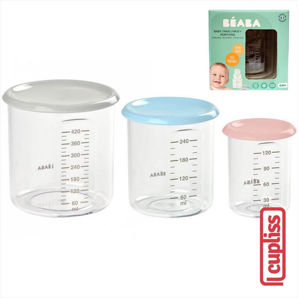 BEABA Set 3 Portions Food Jar 126795 Grey Blue Pink Tempat Makan Anak