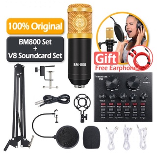 Paket Lengkap Recording, Smule, Vlogger, Youtuber - Microphone Condenser BM800 + V8 soundcard