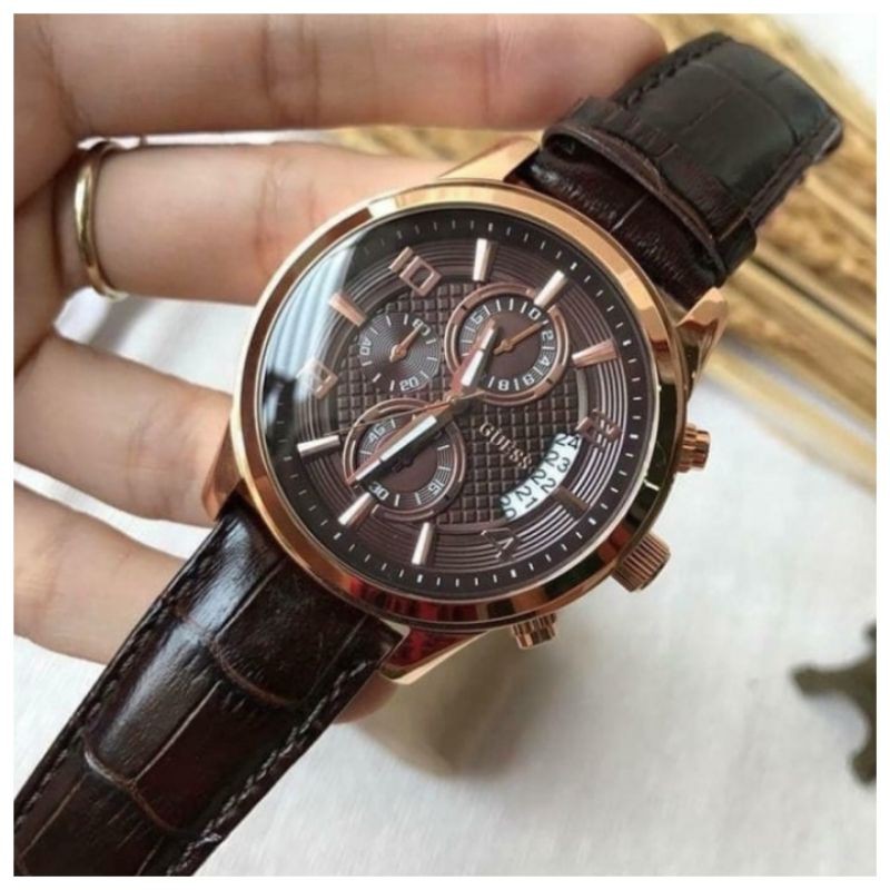 jam tangan pria guess W0076G4 leather/kulit original
