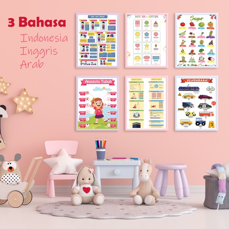 MAINAN POSTER EDUKASI PENDIDIKAN BELAJAR ANAK USIA BALITA BATITA PAUD TK SD MI MUSLIM ISLAM ISLAMI H