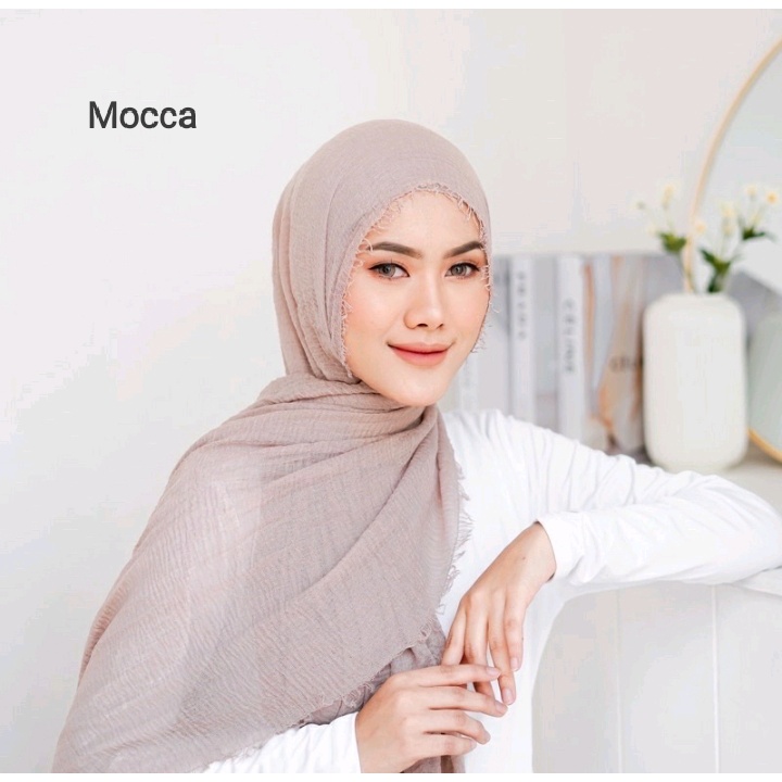 pashmina kusut polos / hijab pashmina crinkle premium-mocca