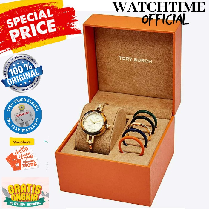 JAM WANITA TORY BURCH ORIGINAL GIGI BANGLE GOLD 6 RING COLOR ARLOJI WANITA CEWEK LADIES TBW ORI