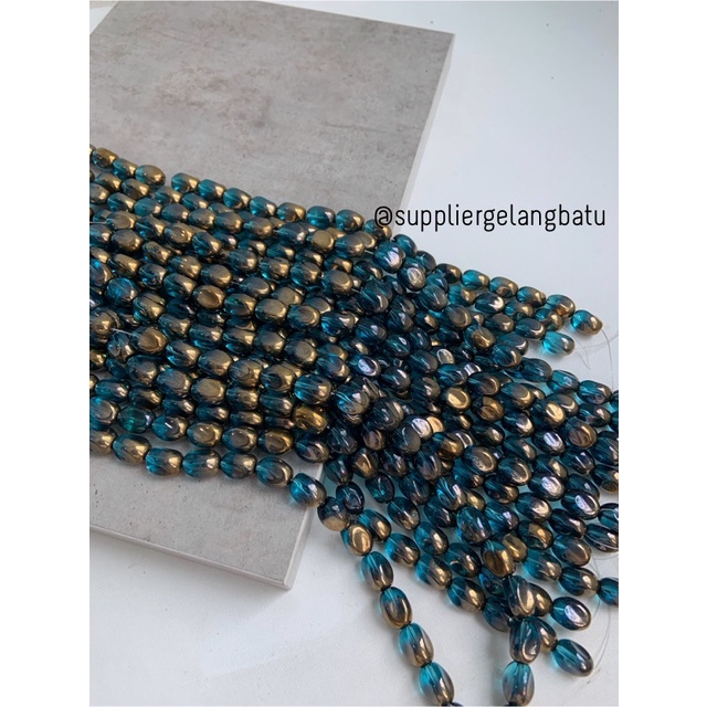 kristal CEKO KACANG GOLD BLUE QUARTZ 10mm BIRU emas kuarsa oval cuting