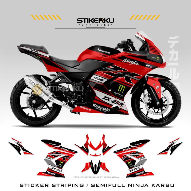 Stiker Ninja 250 Karbu/Striping Variasi Body Motor Ninja Karbu
