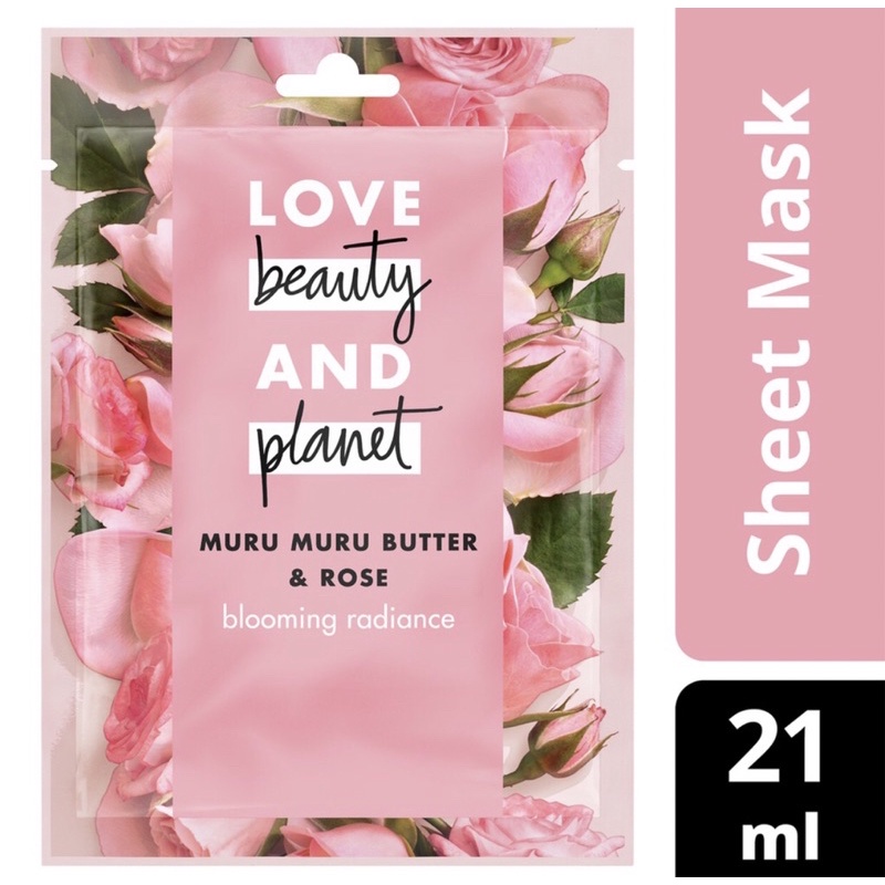 Love beauty planet sheet mask 21ml murumuru butter rose / coconut water mimosa / teatree oil vetiver
