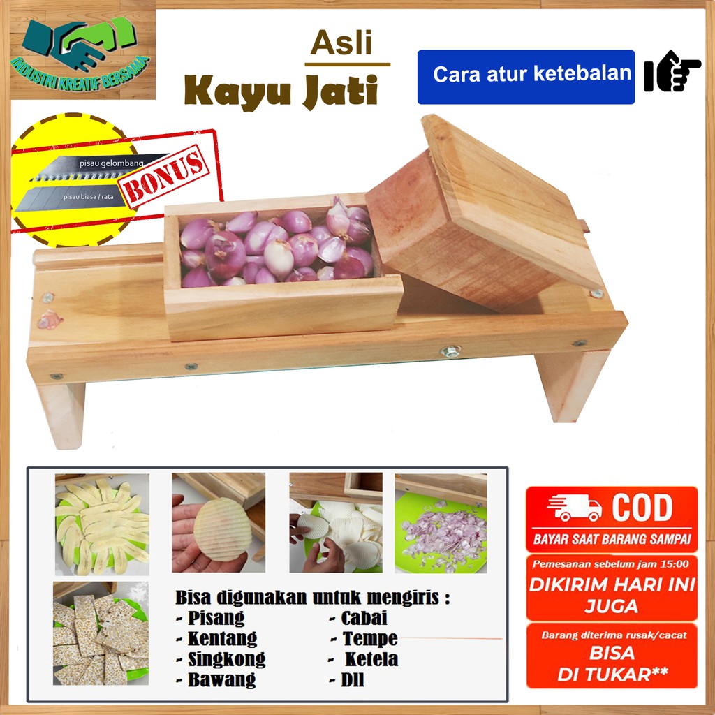 ALAT PENGIRIS / PERAJANG / PEMOTONG / PARUTAN / PENCACAH / PASAH / SERUTAN SERBAGUNA KAYU JATI UNTUK BAWANG KETELA KENTANG KERIPIK / UKURAN KECIL