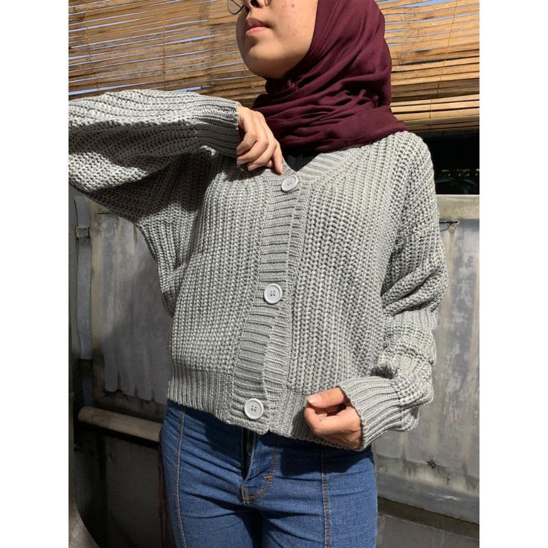 Eireen Cardigan Crop Premium| Nacara Outer Kardigan Wanita 7 GAUGE Special-Abu misty