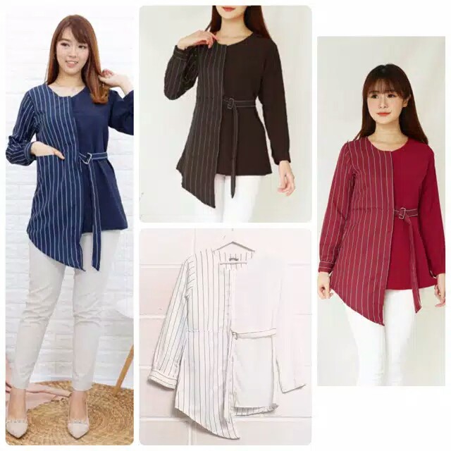 Chamele Atasan Motif Salur Blouse Wanita Symetry Good Quality 2172