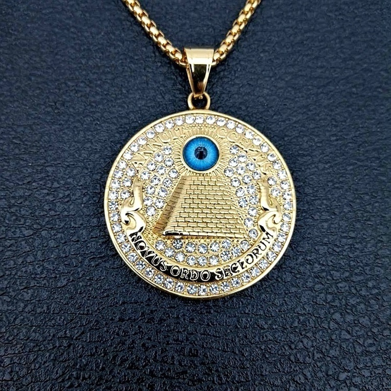 Kalung Liontin Piramida Horus Eye Warna Emas Gaya Retro Untuk Pria