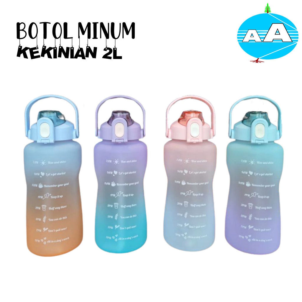 Botol Minum Kekinian 2L Botol Minum Motivasi Gradasi Pelangi Viral 2000ml
