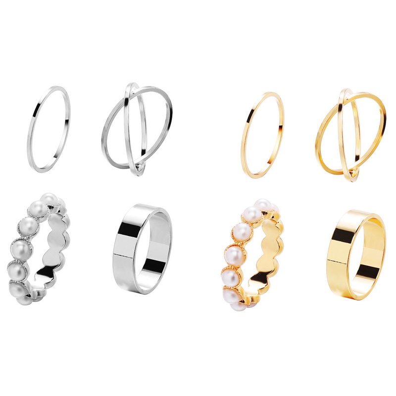 Fancyqube 4Pcs / Set Cincin Emas Mutiara Bintang Gaya Retro Untuk Aksesoris Wanita