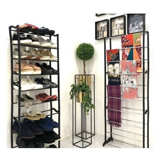 Rak amazing lemari sepatu jilbab hijab sarung mukena sajadah sendal sandal serbaguna 10 susun big bahan logam pipa