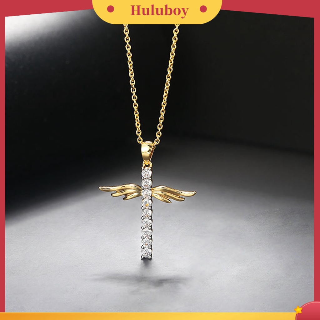 Hu Hu Hu Hu Hu Alat Bantu Pasang Kacamata♡ Kalung Rantai Dengan Liontin Sayap Malaikat Bahan Cubic Zirconia Untuk Wanita