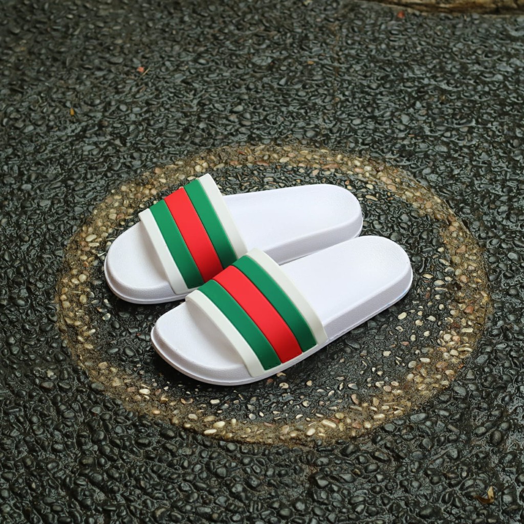 Sandal Terbagus Gucci Putih garis merah Unisex