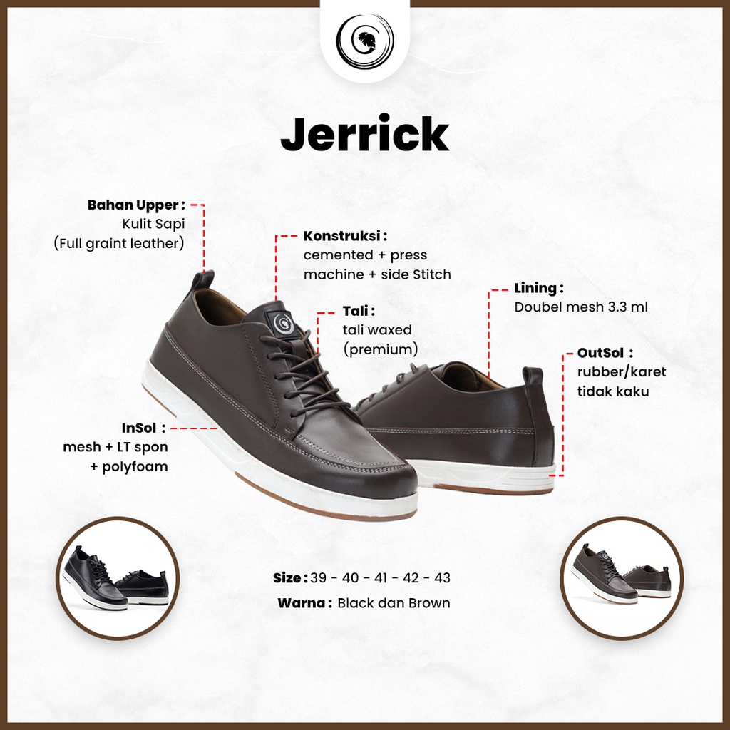 Sepatu sneaker pria kulit asli Greata Jerrick Brown Series