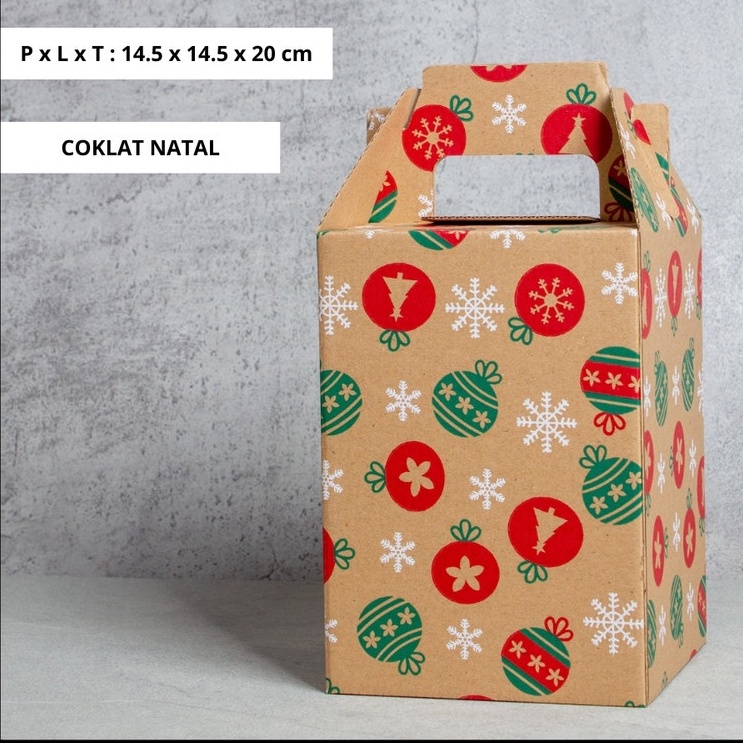 

10 pcs dus diecut tas jinjing isi toples 500 gr dus coklat kotak natal packaging ukuran 14.5 x 14.5 x 20cm