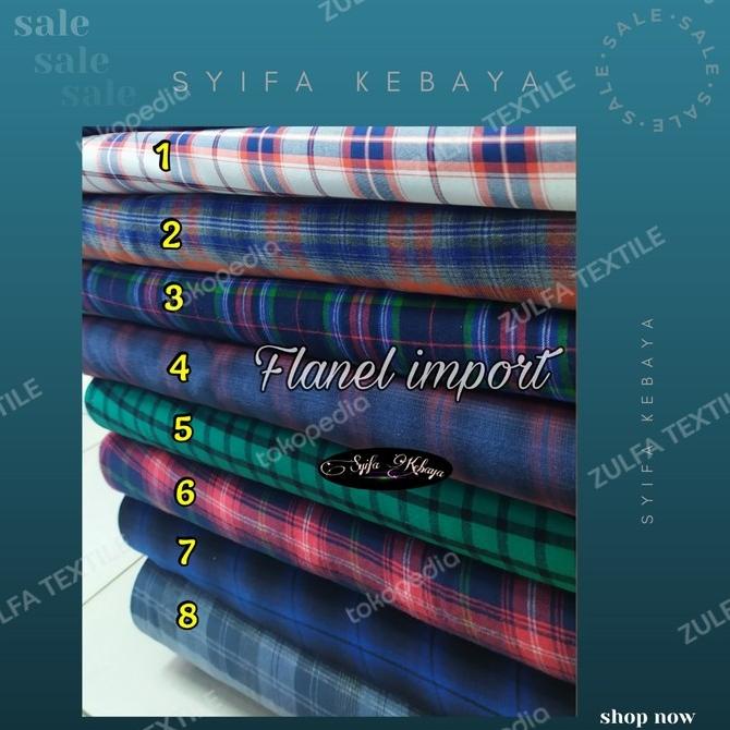 kain katun flanel import. bahan flanel motif kotak meteran buat kemeja