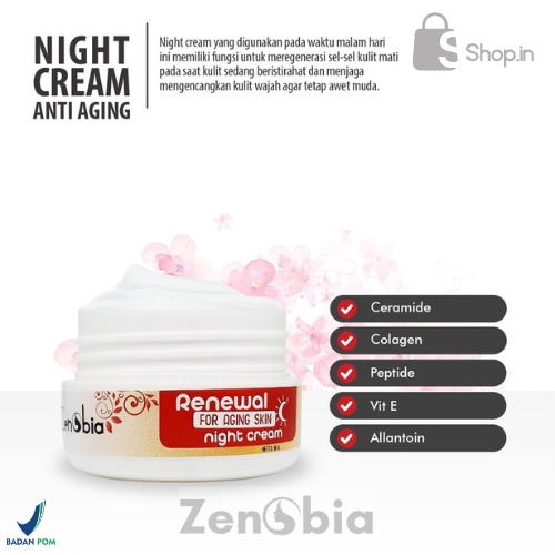 Zenobia Skincare Night Cream Anti Aging 10gr BPOM Original 100%