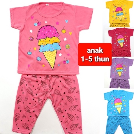 ( Grosir ) 1-5 thun MIX setelan CP kaos anak perempuan ( 50 pcs =1 klik) baju random gambar campur pakaian