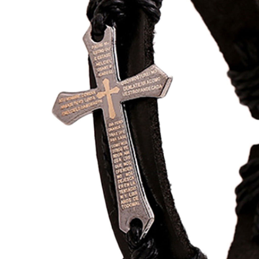 Hu Hu Hu Hu Hu Alat Bantu Pasang Kacamata♡ Gelang Tangan Kulit Imitasi Adjustable Aksen Salib Alloy Gaya Retro Punk Untuk Pria