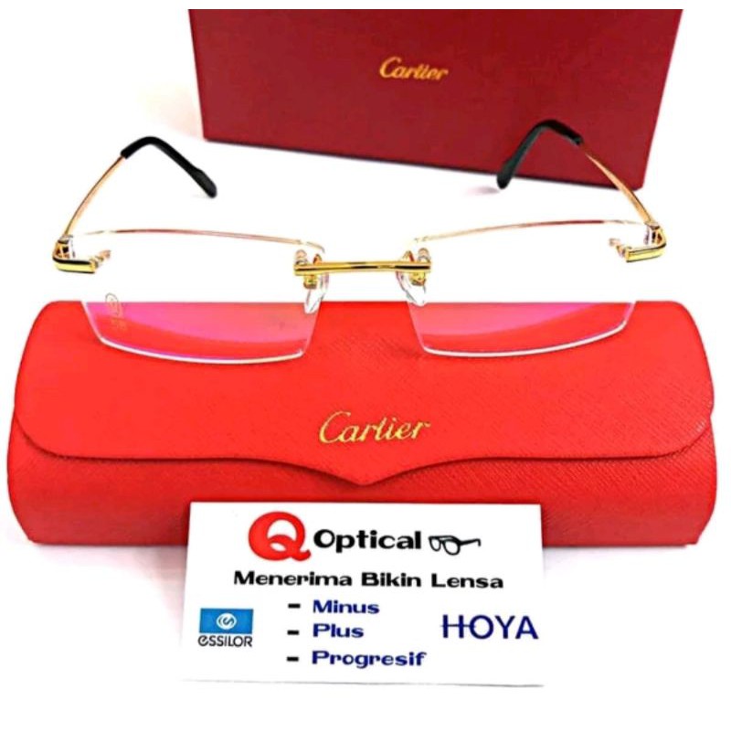 Kacamata Frame Pria Cartier T3138852 Pure Titanium 23KGB Model Rimless Elegan