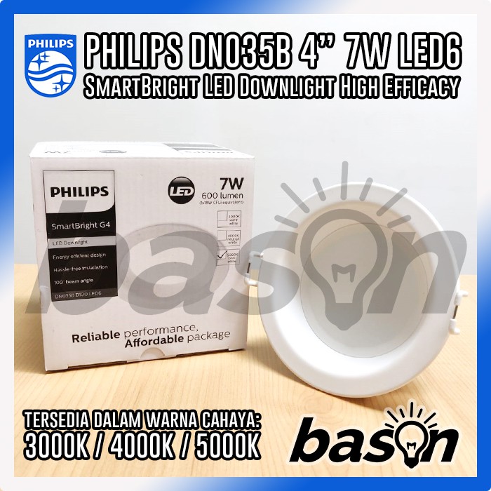 PHILIPS DN035B 7W 600lm D100 4&quot; PSU WH -  LED Downlight Profesional