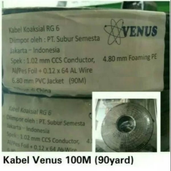 Kabel Antena TV Parabola Venus RG6 90 Meter Kabel RG6 90m Kabel Parabola 90 Meter