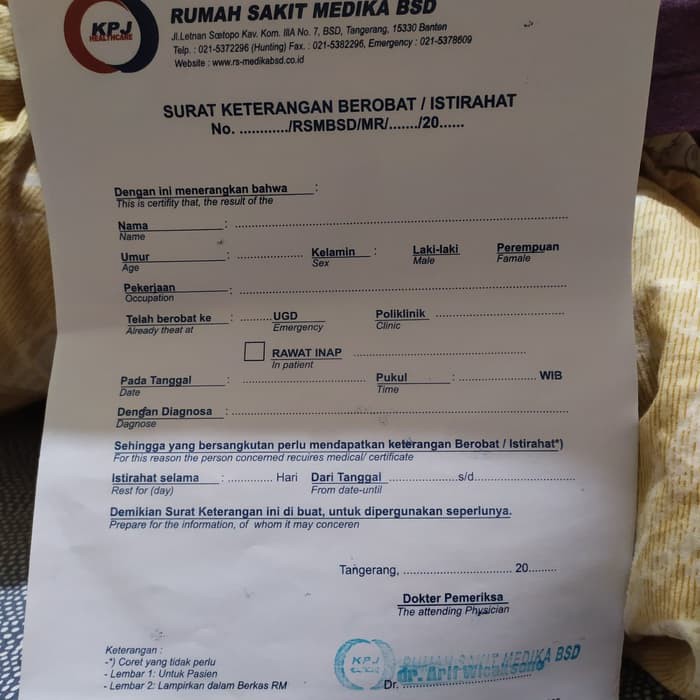 Jual Surat Istirahat RS Medika BSD - Serpong | Shopee Indonesia