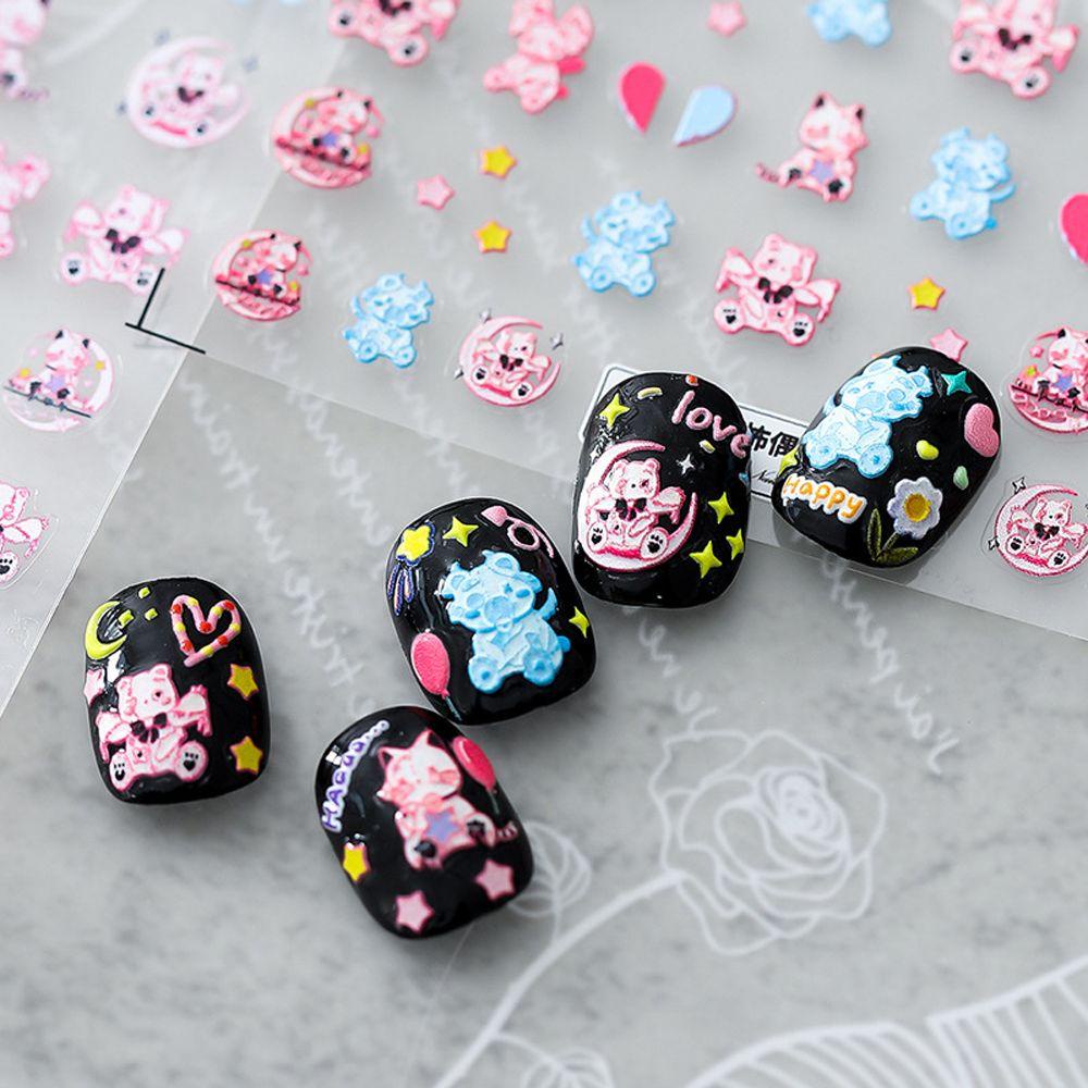 Agustina Kartun Nail Art Stiker Bintang Lucu Kelinci Bulan Perekat Diri decals Bear DIY Dekorasi Kuku