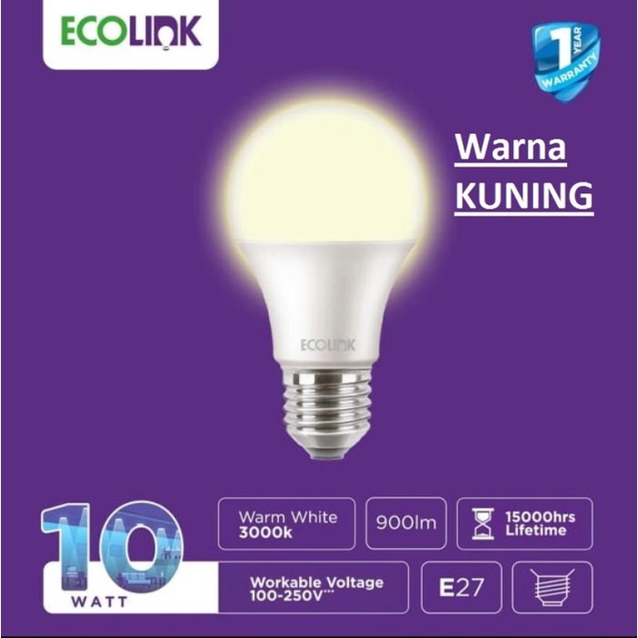 Lampu Bohlam LED Bulb 10 Watt 10Watt 10W W KUNING ECOLINK PROMO 3+1