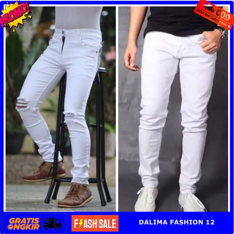KAOS Celana jeans putih pria jumbo simple slimfit jeans premium original big size S-5XL 27-42 celana