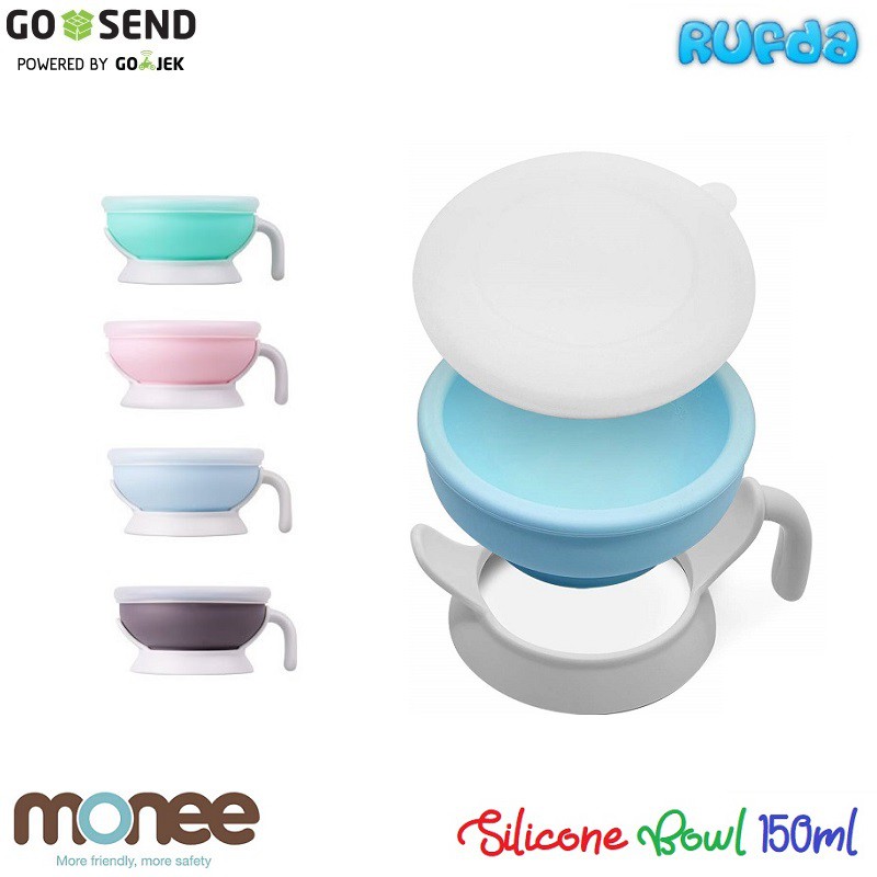 Monee Silicone Bowl 150ml plus Tutup dan Gagang Mangkok Makan Bayi Silikon